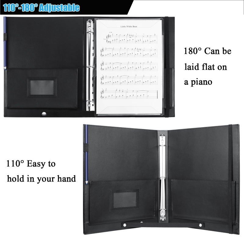 MUQING Large Black Choral Music Folders, 3 Ring Choir Music Binder, PU Choir Music Folder with Hand Strap and Retention Strap for Stage Performance, Piano Playing and Choir Singer - Image 4