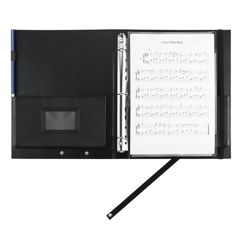 MUQING Large Black Choral Music Folders, 3 Ring Choir Music Binder, PU Choir Music Folder with Hand Strap and Retention Strap for Stage Performance, Piano Playing and Choir Singer - Image 2