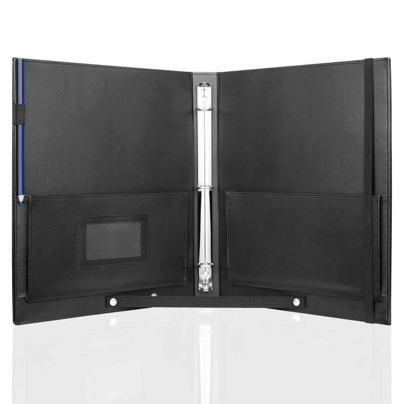 MUQING Large Black Choral Music Folders, 3 Ring Choir Music Binder, PU Choir Music Folder with Hand Strap and Retention Strap for Stage Performance, Piano Playing and Choir Singer - Image 1