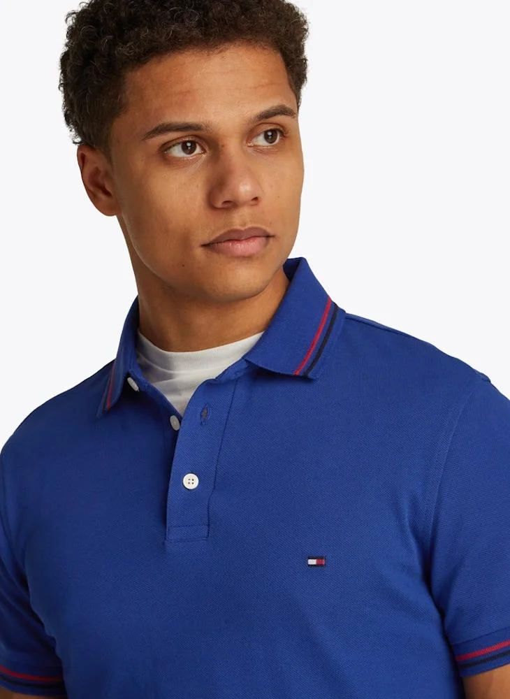 تومي هيلفيغر Logo Print Slim Fit Tipped Polo Shirt