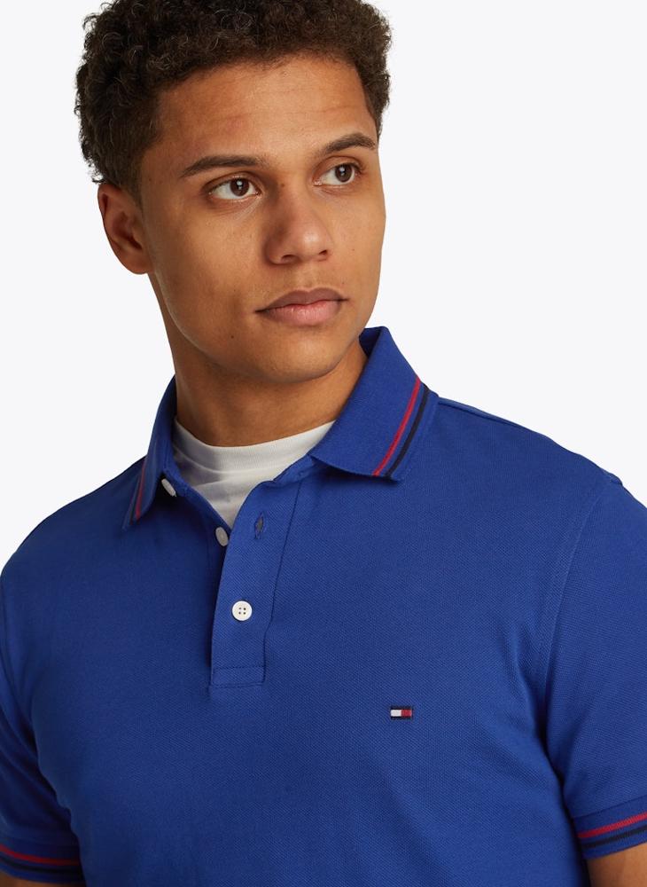 TOMMY HILFIGER - Logo Print Slim Fit Tipped Polo Shirt - Image 1