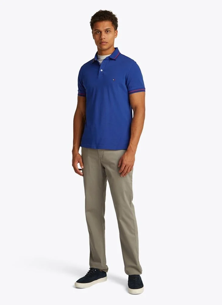 تومي هيلفيغر Logo Print Slim Fit Tipped Polo Shirt