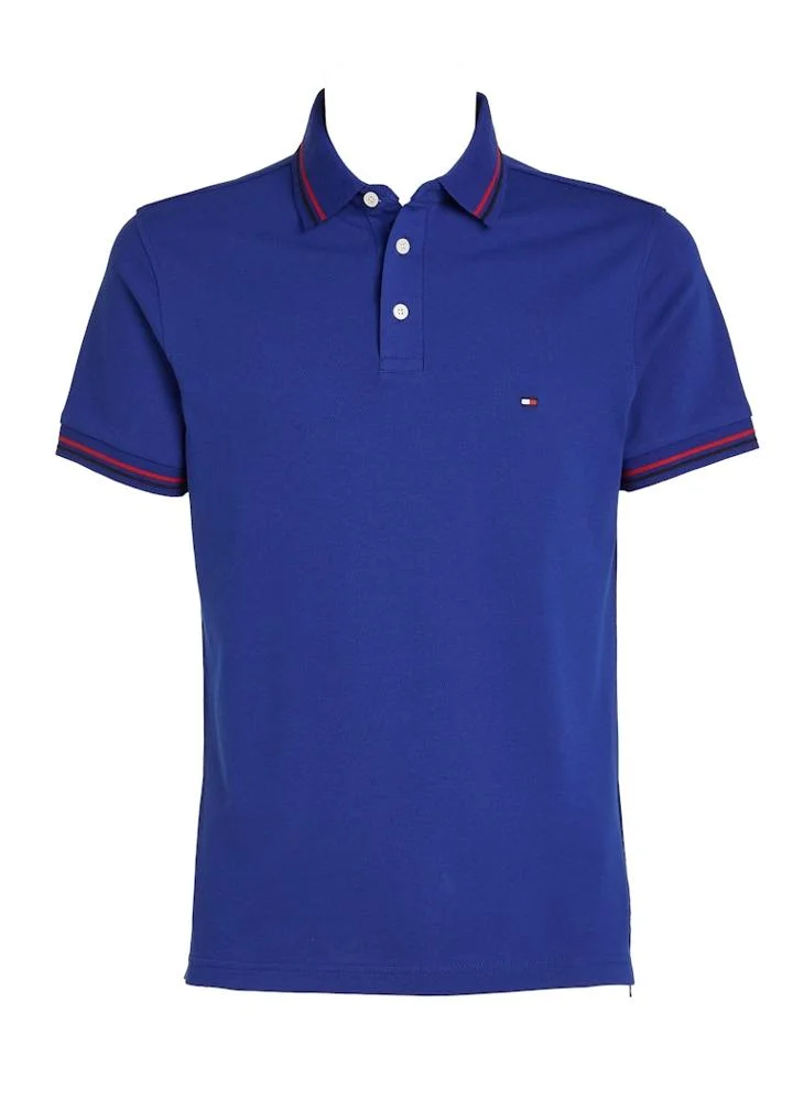 تومي هيلفيغر Logo Print Slim Fit Tipped Polo Shirt