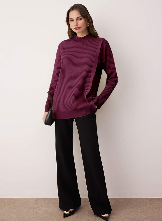trendyol Plum Ribbed Knitwear Sweater - Image 2