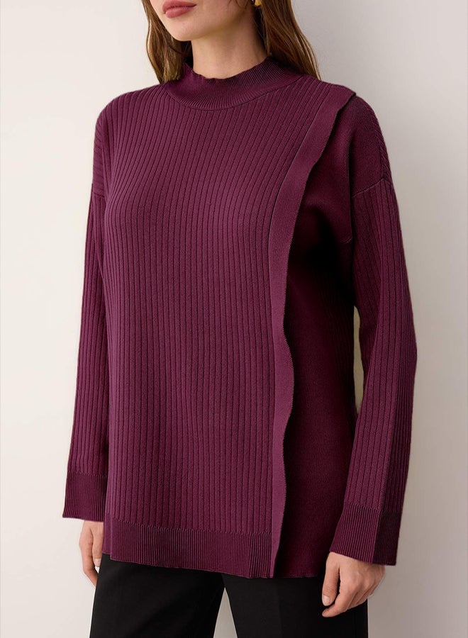 trendyol Plum Ribbed Knitwear Sweater - Image 3