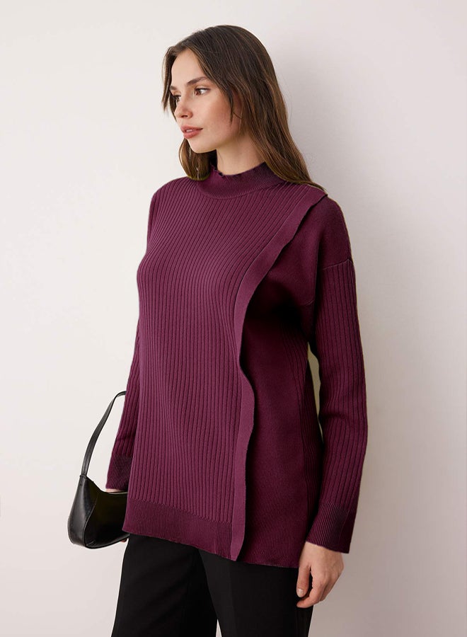 trendyol Plum Ribbed Knitwear Sweater - Image 1