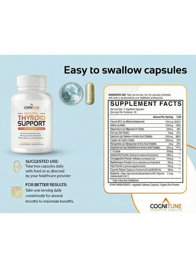 CogniTune Thyroid Support Complex Supplement - Thyroid Support for Women and Men - Boost Energy, Focus, Metabolism, Weight Loss - Iodine Supplement with Vitamin B 12, Magnesium, Selenium, Ashwagandha and More - Image 5