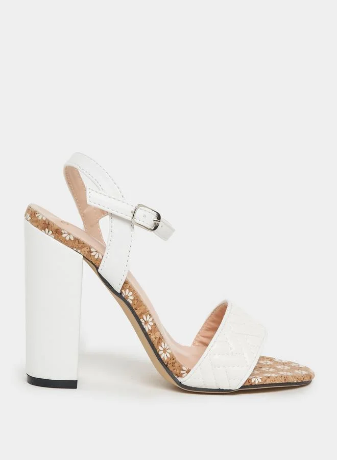 Styli Quilted Block Heels Sandals with Ankle Strap