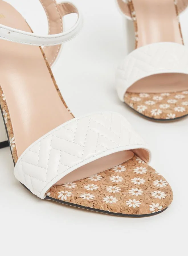 Styli Quilted Block Heels Sandals with Ankle Strap