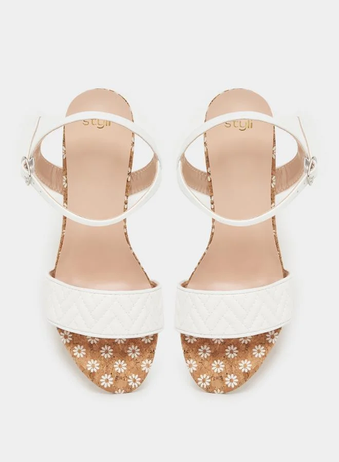 Styli Quilted Block Heels Sandals with Ankle Strap