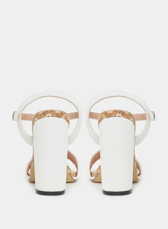 Styli Quilted Block Heels Sandals with Ankle Strap
