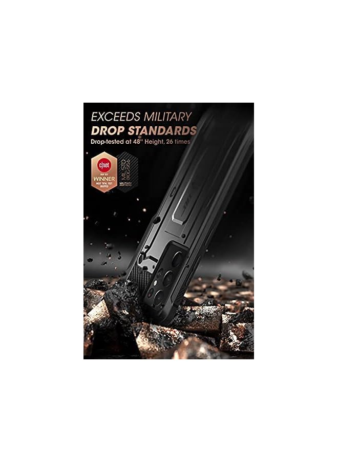 سوبكيس حافظة سلسلة UB Pro لهاتف سامسونج جالاكسي S21 Ultra 5G (إصدار 2021) بدون واقي شاشة مدمج، حافظة متينة مزدوجة الطبقة لكامل الجسم وحافظة بمسند مع فتحة قلم S (أسود) - Image 2