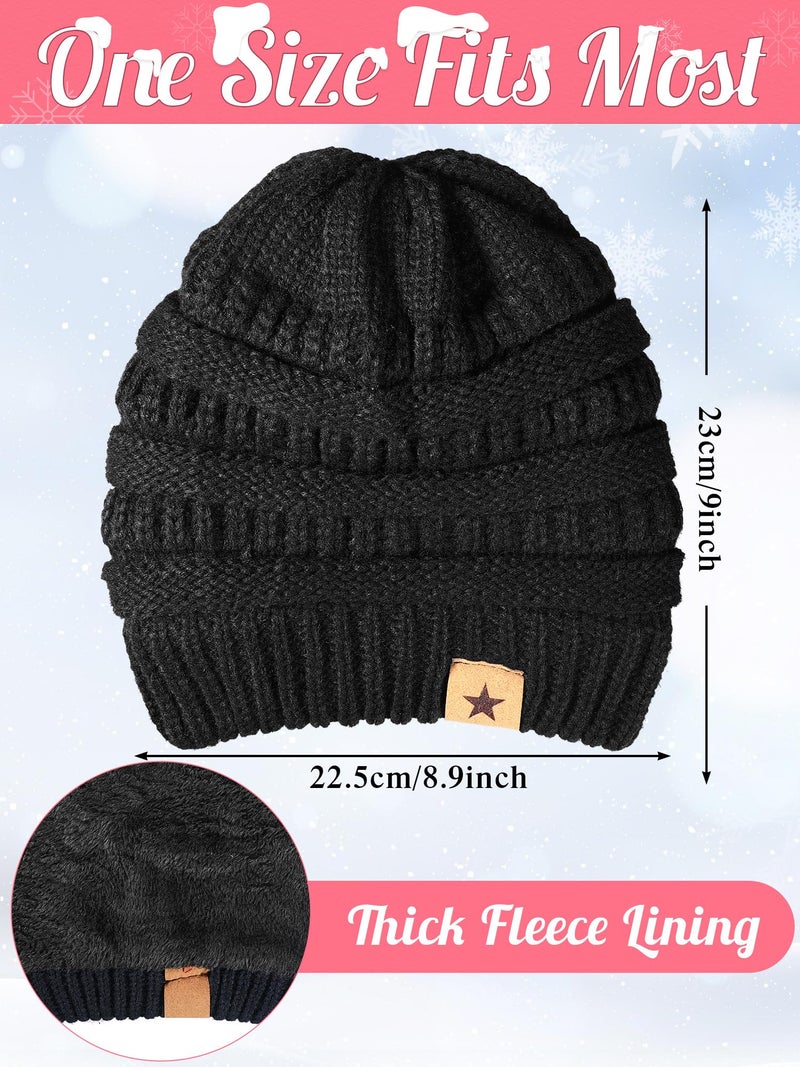 Jeere 4 Pcs Winter Hat and Gloves for Women Fleece Lined Knit Beanie Touchscreen Gloves Warm Skull Hat Set for Cold Weather(Black, Caramel) - Image 2