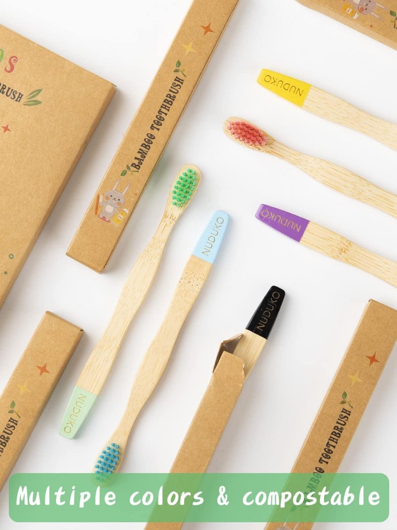 NUDUKO Kids Toothbrush Bamboo Toothbrushes 6 Pack - Organic Compostable Tooth Brush Wooden Baby Toddler Toothbrush, Eco-Friendly Natural Biodegradable Soft Bristle Toothbrush for Children - Image 5