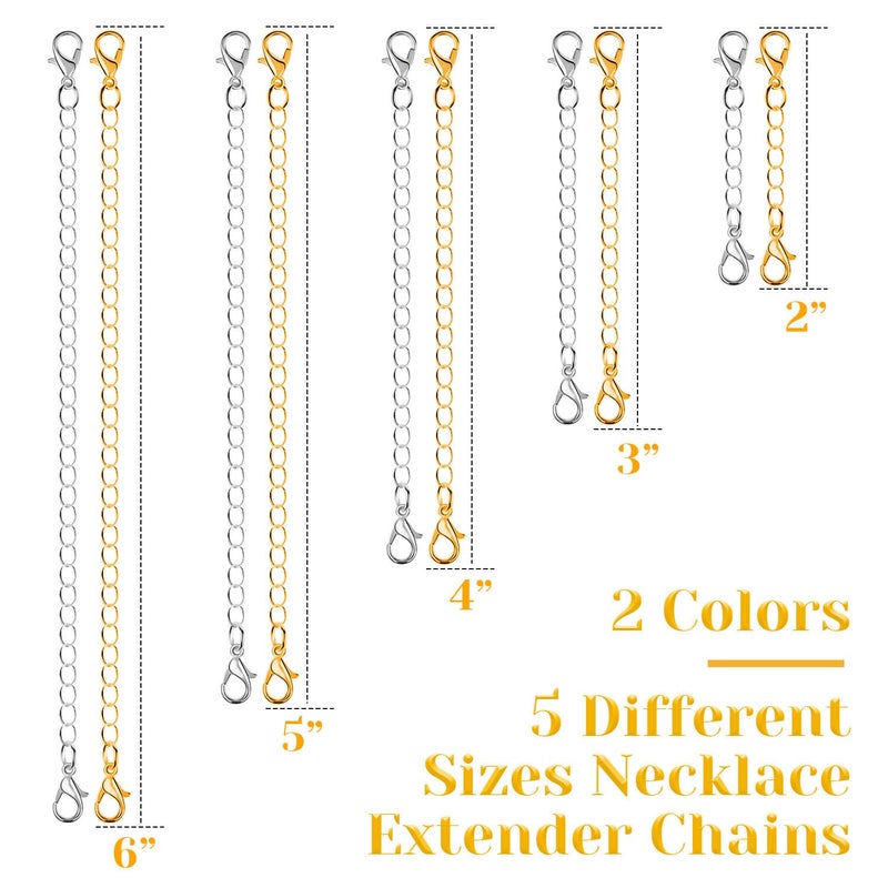 anezus Chain Extenders for Necklaces, Anezus 10pcs Jewelry Extenders for Necklaces, Stainless Steel Chain Extenders for Necklace, Bracelet and Anklet (Assorted Sizes) - Image 3
