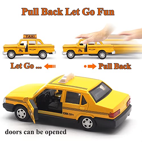 OTONOPI New York City Taxi Cab Toy Taxi Car Toy for Kids Yellow Cab Diecast Model Toy Car with Pullback Action for Toddler Age 3+ Pack of 2 - Image 3