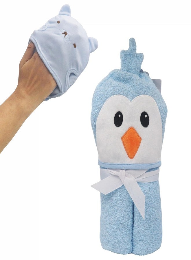 Kradyl Kroft 100% Cotton Baby Hooded Bath Towel with Bath Loofah | Soft Absorbent Cotton Bath Towels for Baby (Blu Bird) - Image 2