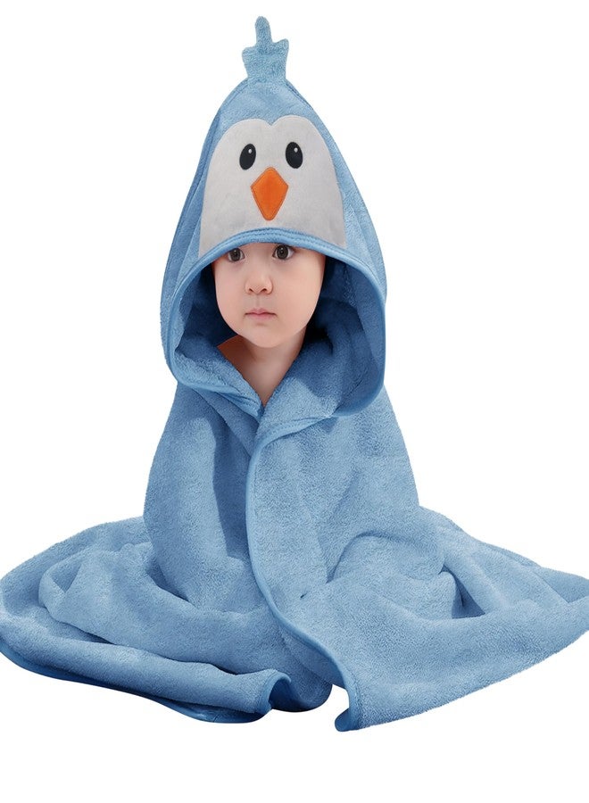 Kradyl Kroft 100% Cotton Baby Hooded Bath Towel with Bath Loofah | Soft Absorbent Cotton Bath Towels for Baby (Blu Bird) - Image 1