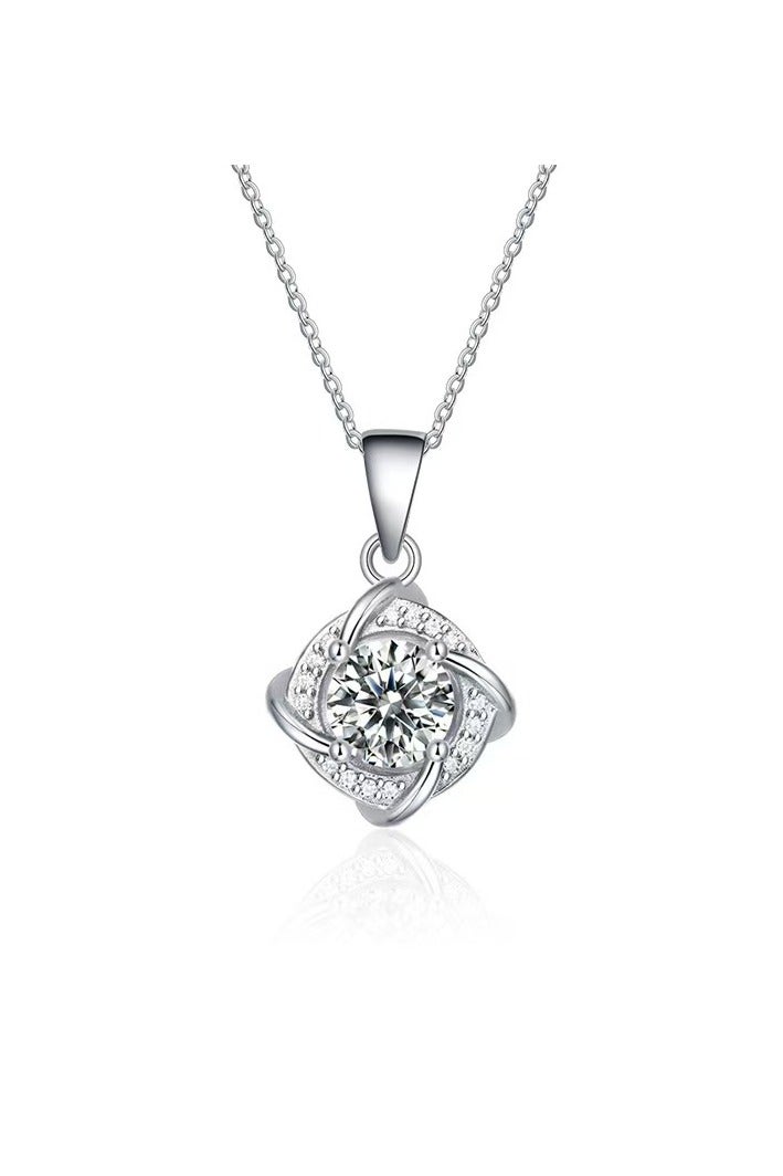 Akali Women's Moissanite Necklace, 1 Carat Lab-Created Diamond Necklace, 925 Sterling Silver Plated with 18K White Gold, Single Pendant Jewelry - Image 1