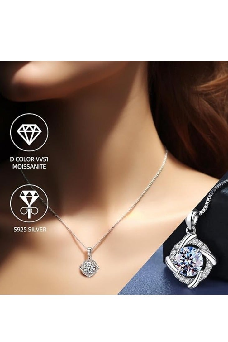Akali Women's Moissanite Necklace, 1 Carat Lab-Created Diamond Necklace, 925 Sterling Silver Plated with 18K White Gold, Single Pendant Jewelry - Image 2