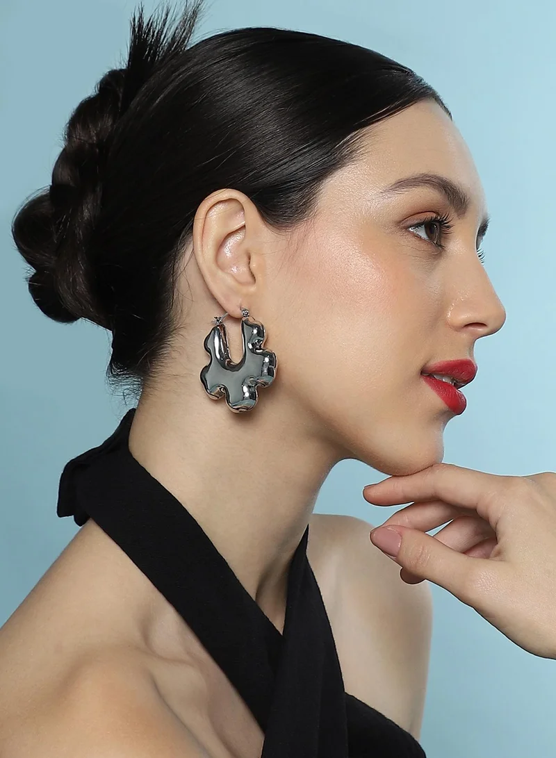 Sohi  Women The Puffer-Bolt Hoop Earrings | Chrome  Colour | One-Size | Metallic Alloy Material | Latch Back Closure | Earrings For Casual & Evening Wear for Women | Best Price UAE