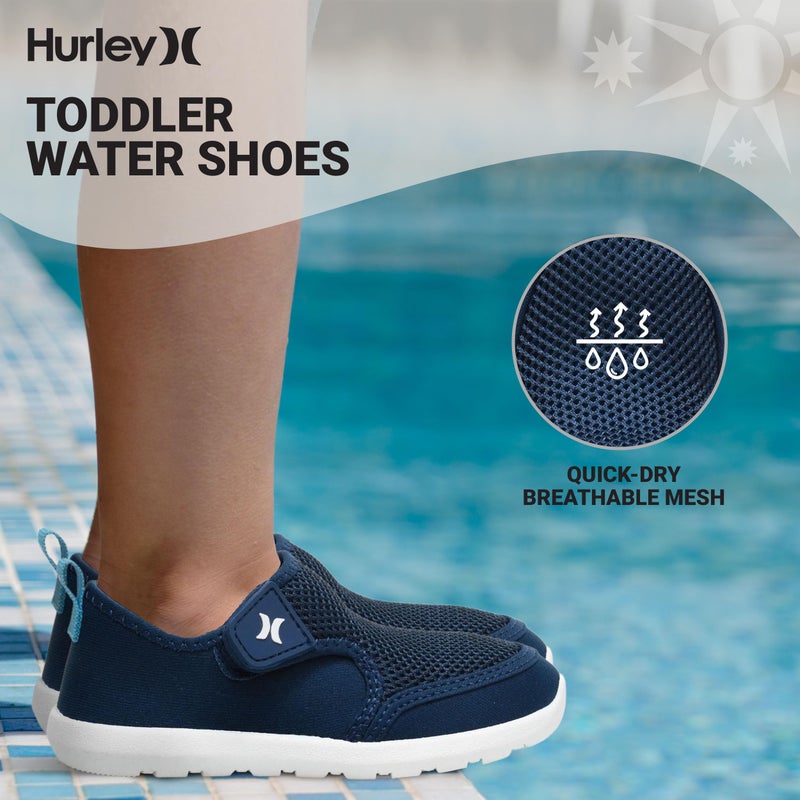 Hurley أحذية ماء هيرلي للأطفال سبنس - أحذية ماء سريعة الجفاف للأولاد والبنات، خفيفة الوزن، سهلة الارتداء مع الجزء العلوي القابل للتعديل، للشاطئ، ولعب الماء، ومتعة المسبح، لون كحلي - Image 2