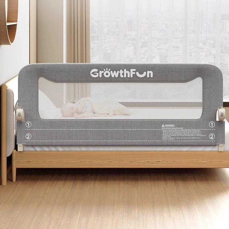 GrowthFun Foldable Bed Rail for Toddlers, 59in Reinforced Carbon Steel Frame&Connectors, Breathable Cationic Fabric, Safety Toddler Bed Rails for Queen, King, Twin, Full, No-Tool Setup. - Image 1