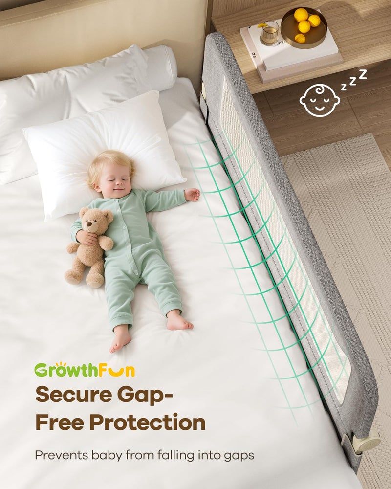 GrowthFun Foldable Bed Rail for Toddlers, 59in Reinforced Carbon Steel Frame&Connectors, Breathable Cationic Fabric, Safety Toddler Bed Rails for Queen, King, Twin, Full, No-Tool Setup. - Image 4