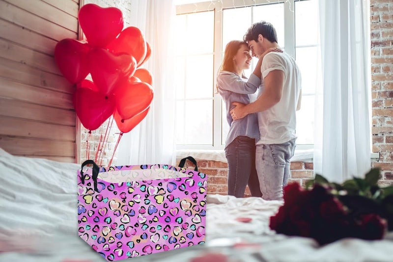 DDBASKET Rectangular Pink Heart Baskets Kids Storage Bins for Boys and Girls Baby Gift Basket Cute Toy Storage Bin Box Organizer Book Shelf Basket Love Room Decor(Cute Heart) - Image 4