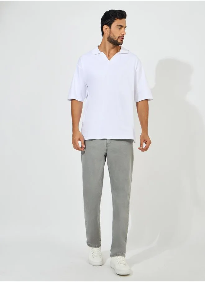 Styli Heavy Jersey Flat Knit Collar Oversized Polo