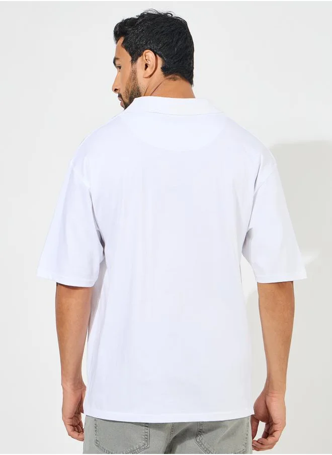 Styli Heavy Jersey Flat Knit Collar Oversized Polo