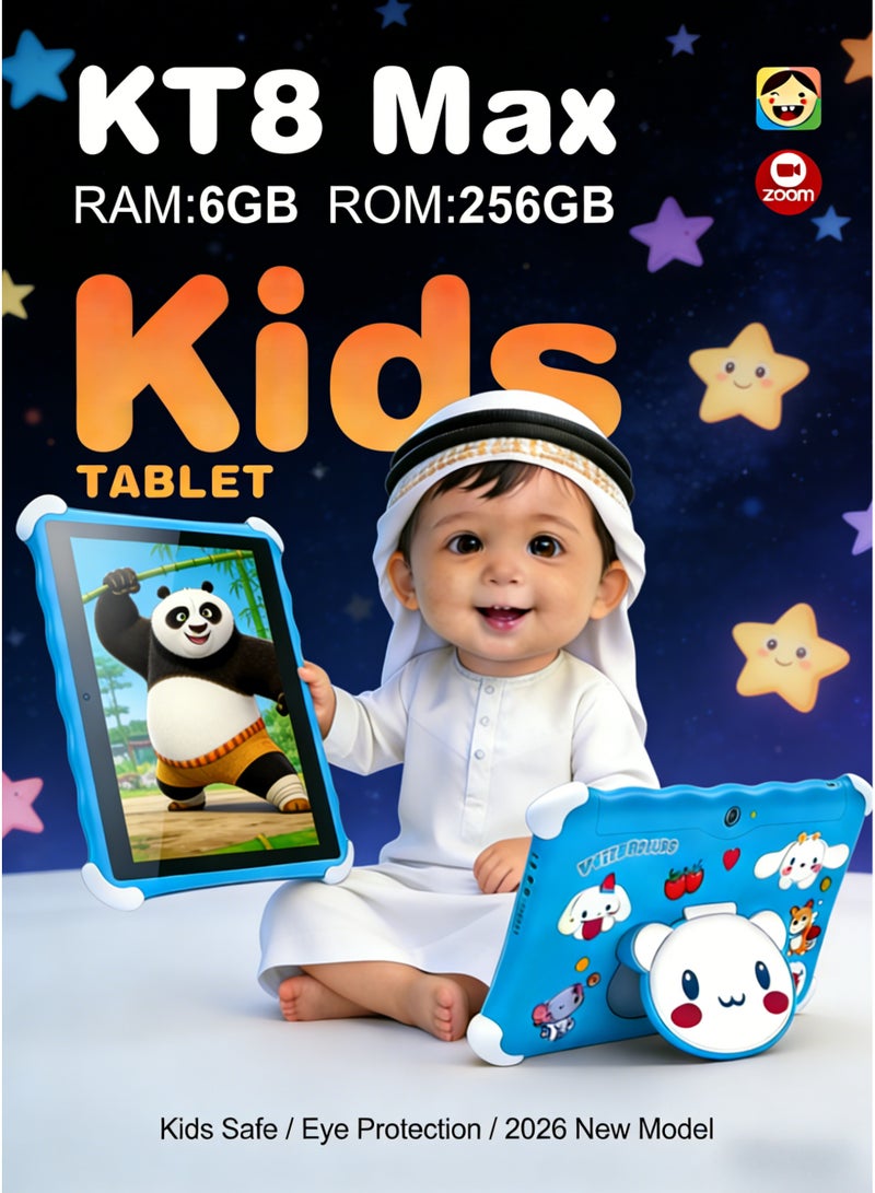 CCIT KT8 Max Kids Tablet - 10.1-inch HD Screen, 6GB RAM, 256GB ROM, Android 13, 10000mAh Battery, WiFi/BT with Protective Case-Blue (Cute Papa) - Image 2