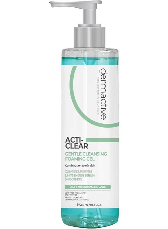DERMACTIVE Acti-Clear Gentle Cleansing Gel – 250ml Purifies, Soothes, Balances – For Oily &Combined and Acne-Prone Skin