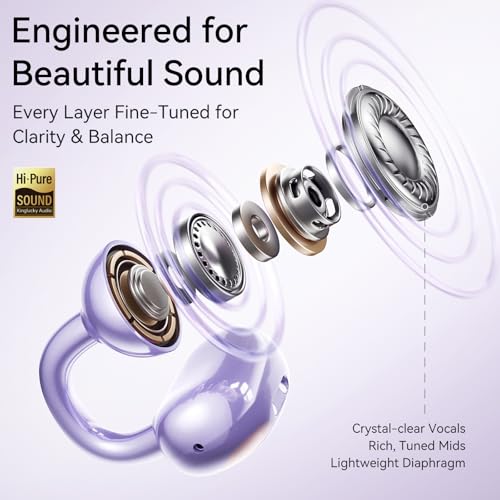 Kinglucky Jewelry-Inspired Clip-On Earbuds with Diamond Earrings, Comfortable Fit & 40H Playtime Open Ear Bluetooth 5.4 Wireless Headphones for Women, Small Ears, Sports & Workouts (Purple) - Image 4