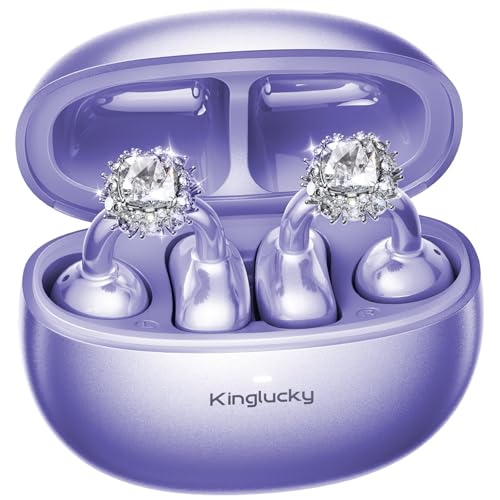 Kinglucky Jewelry-Inspired Clip-On Earbuds with Diamond Earrings, Comfortable Fit & 40H Playtime Open Ear Bluetooth 5.4 Wireless Headphones for Women, Small Ears, Sports & Workouts (Purple) - Image 1