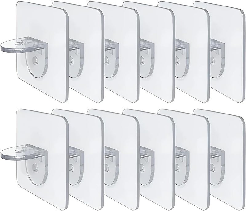 Self Adhesive Shelf Bracket, Clear Plastic Shelf Stickers, Adhesive Shelf Support Pegs Without Drilling, Support Shelves for Cabinets, Kitchen Furniture, Bookshelves, Shelf Holder 6x6cm (8, Clear) - Image 3