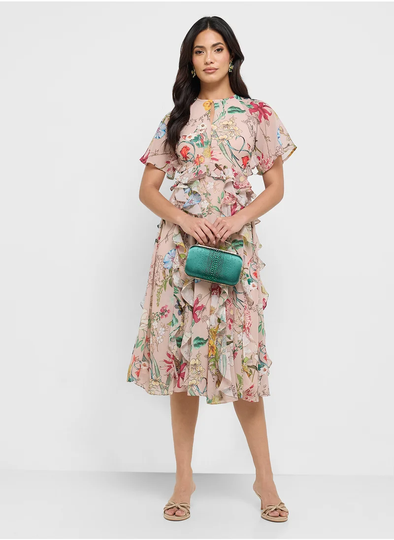 فروك اند فرل Ruffle Puff Sleeve Midi Dress
