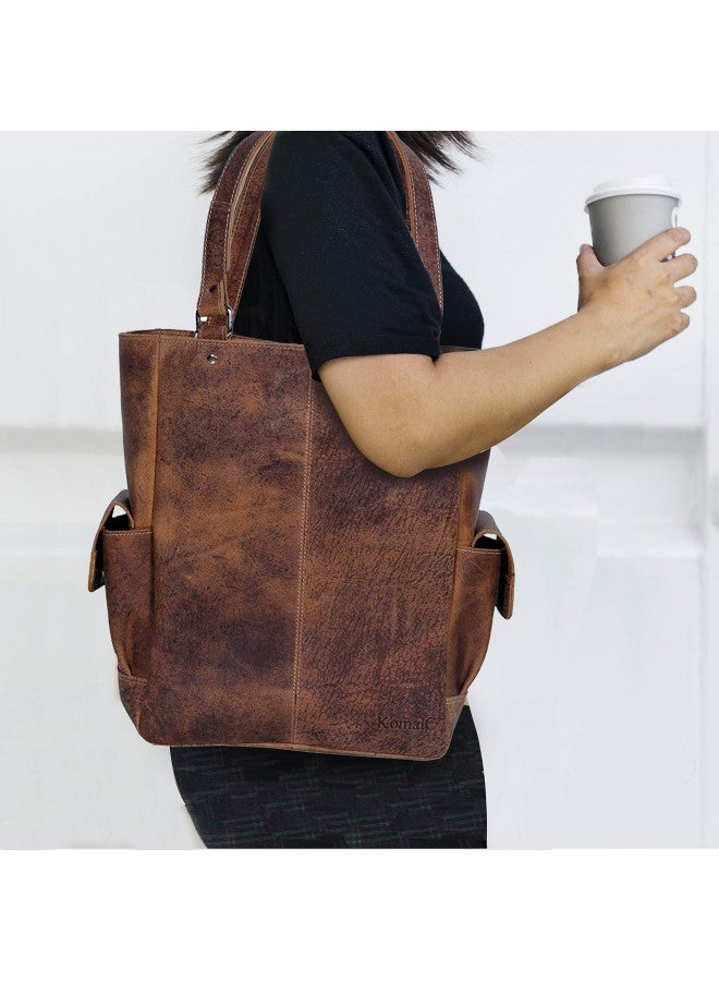 KomalC حقيبة توت جلدية للنساء حقيبة تسوق حقيبة سفر حقيبة متعددة الاستخدامات من كومال سي - Image 3