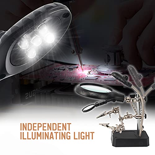 mlogiroa Desktop LED Lighted Magnifying Glass Soldering Station, mlogiroa Adjustable Helping Hands Magnifier 2.5X 7.5X 10X Magnifying Glass Magnifier Station with LED Light and Alligator Clips for Soldering - Image 3