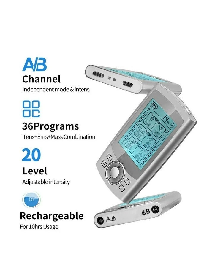 MHD Dual Channel TENS EMS Muscle Stimulator 36 Modes Electronic Pulse Massager for Pain Relief with 10 Pads and Dust-Proof Drawstring Storage Bag - Image 4
