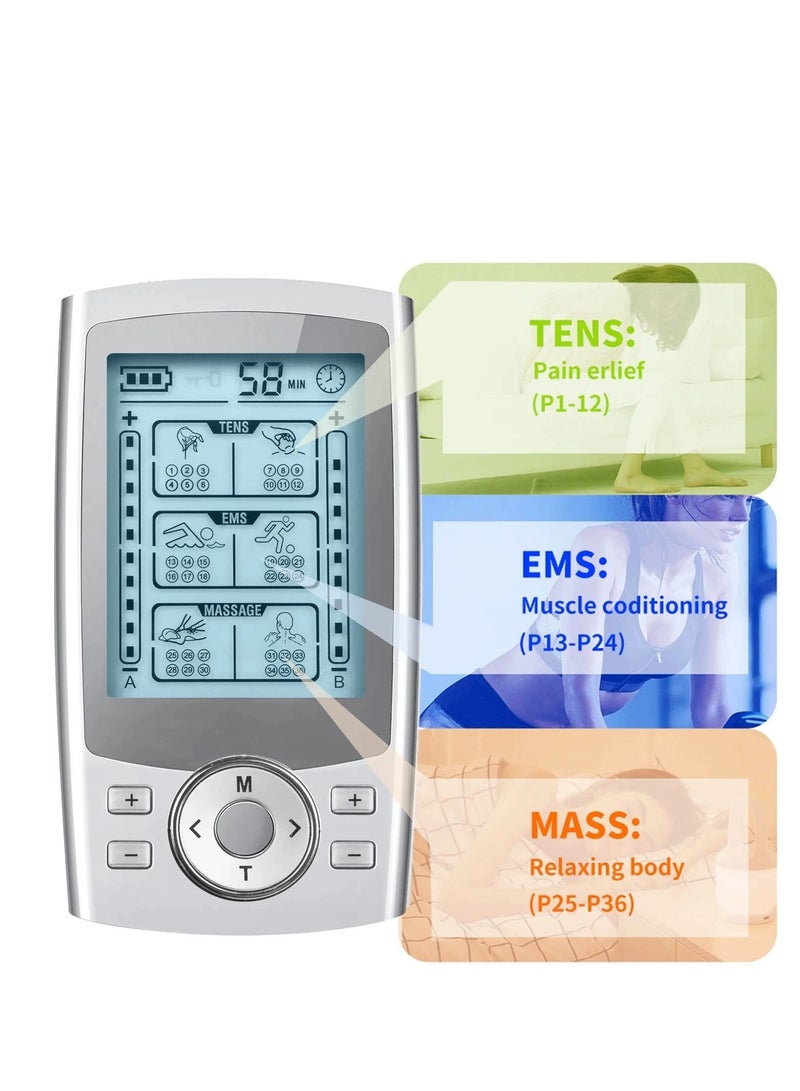 MHD Dual Channel TENS EMS Muscle Stimulator 36 Modes Electronic Pulse Massager for Pain Relief with 10 Pads and Dust-Proof Drawstring Storage Bag - Image 3