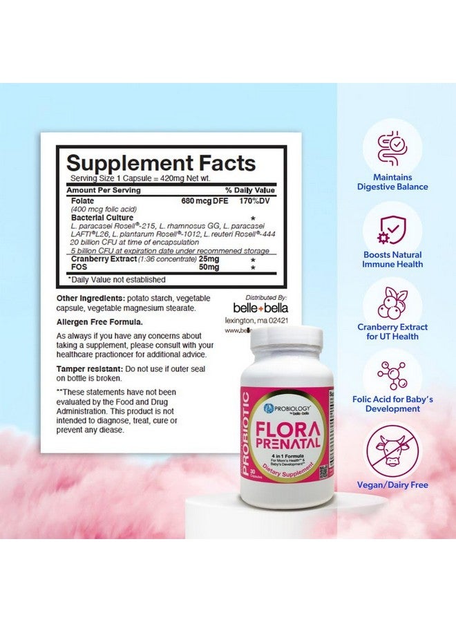belle+bella Probiology Flora Prenatal Capsules - Dual Action Probiotic & Prebiotic Supplement with Folic Acid for Prenatal & Postnatal Women - Non-GMO, Vegan & Gluten Free - 30 Caps - Image 3