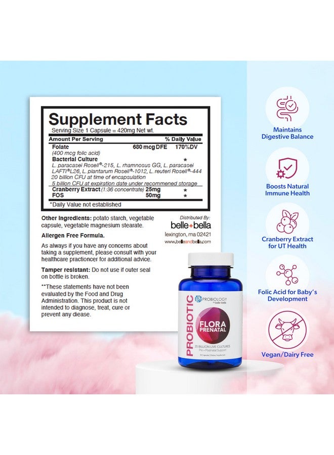 belle+bella Probiology Flora Prenatal Capsules - Dual Action Probiotic & Prebiotic Supplement with Folic Acid for Prenatal & Postnatal Women - Non-GMO, Vegan & Gluten Free - 30 Caps - Image 2