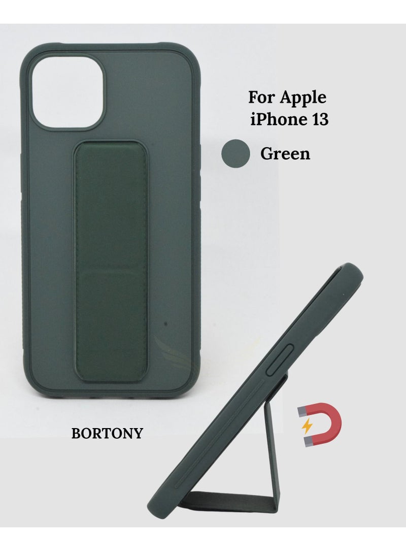 BORTONY iPhone 13 Case Fully Covered With Finger Grip Stand Holder Anti Slip Shockproof Protective Case Cover For Apple iPhone 13 - Image 1