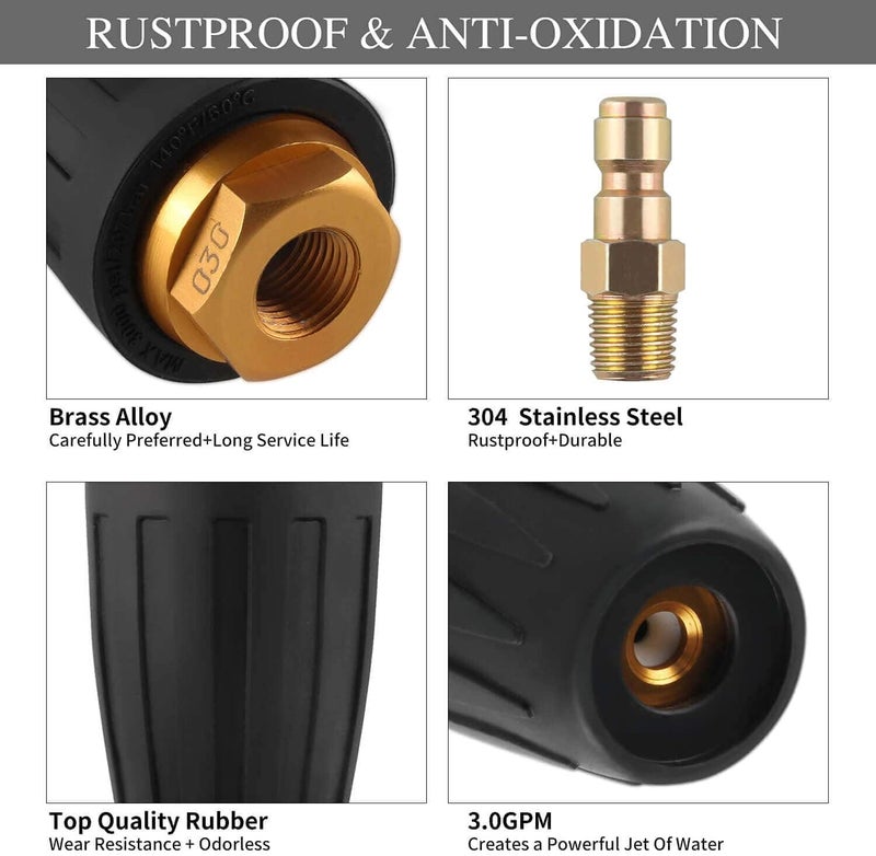 VergilSon Rotating Turbo Nozzle for Pressure Washer, Rotating Nozzle 3000PSI 1/4'' Quick Connect Cleaner Gun Spray Nozzle Accessory Set for Cold Water Pressure Washers - Image 2