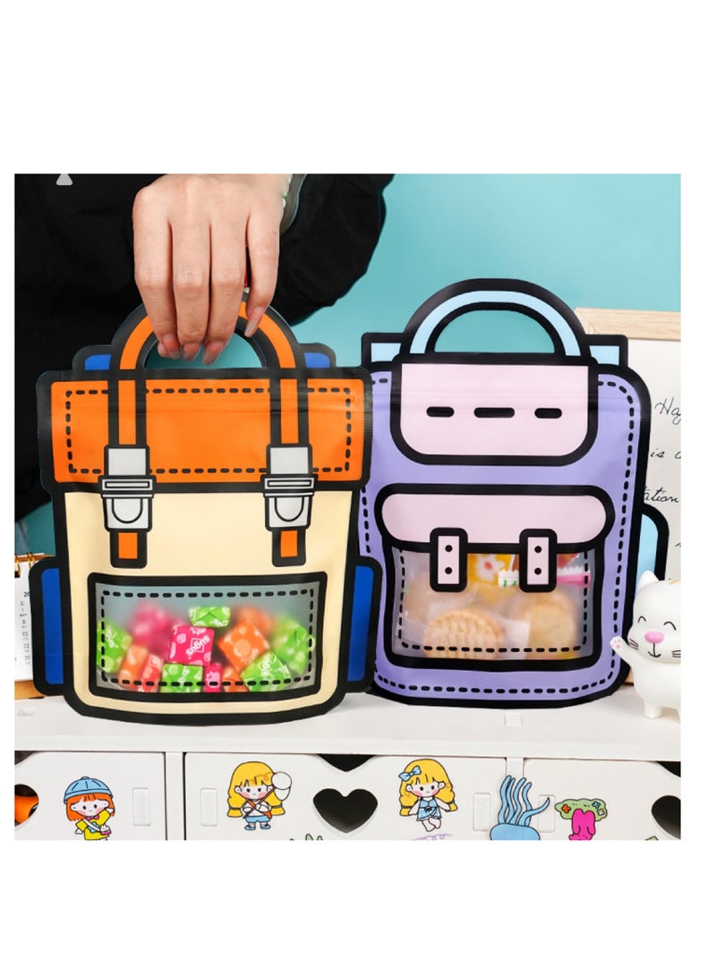 Cartoon Backpack Goodie Bags, 20 Pcs Reusable Ziplock 2D Favor Bags, With Handle For Candy, Snack, Birthday, Party Gift, (BackPack Style, Purple  Orange) - Image 4
