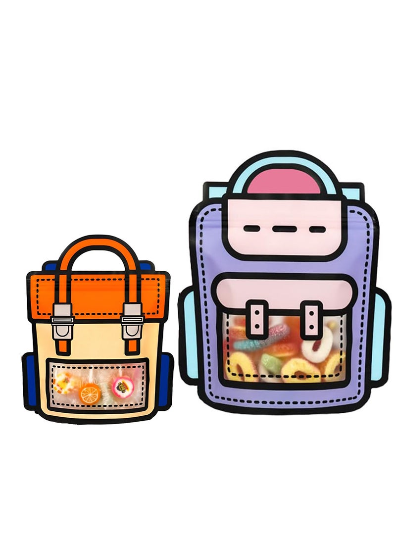 Cartoon Backpack Goodie Bags, 20 Pcs Reusable Ziplock 2D Favor Bags, With Handle For Candy, Snack, Birthday, Party Gift, (BackPack Style, Purple  Orange) - Image 1