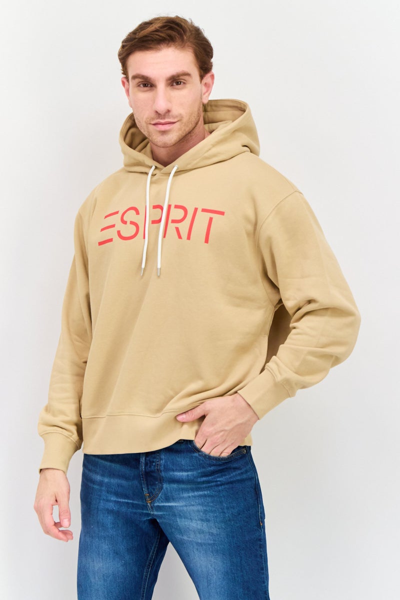 ESPRIT Men Hood Neck  Long Sleeves Brand Logo Hoodie, Tan  - Image 1
