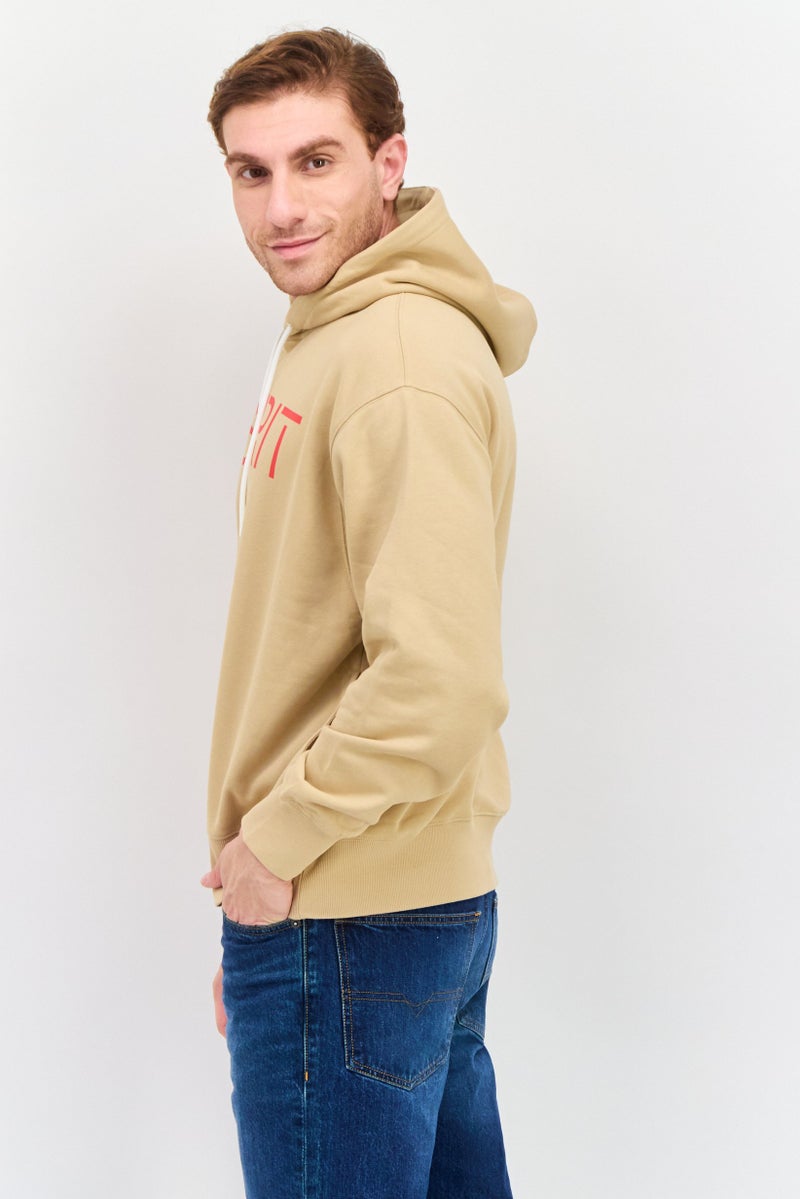 ESPRIT Men Hood Neck  Long Sleeves Brand Logo Hoodie, Tan  - Image 2