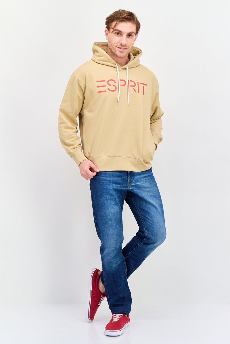 ESPRIT Men Hood Neck  Long Sleeves Brand Logo Hoodie, Tan  - Image 4